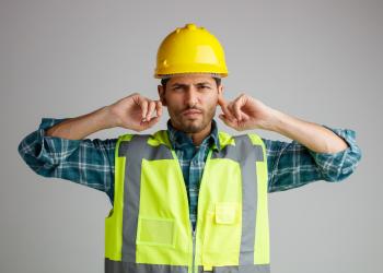 Homme se bouchant les oreilles